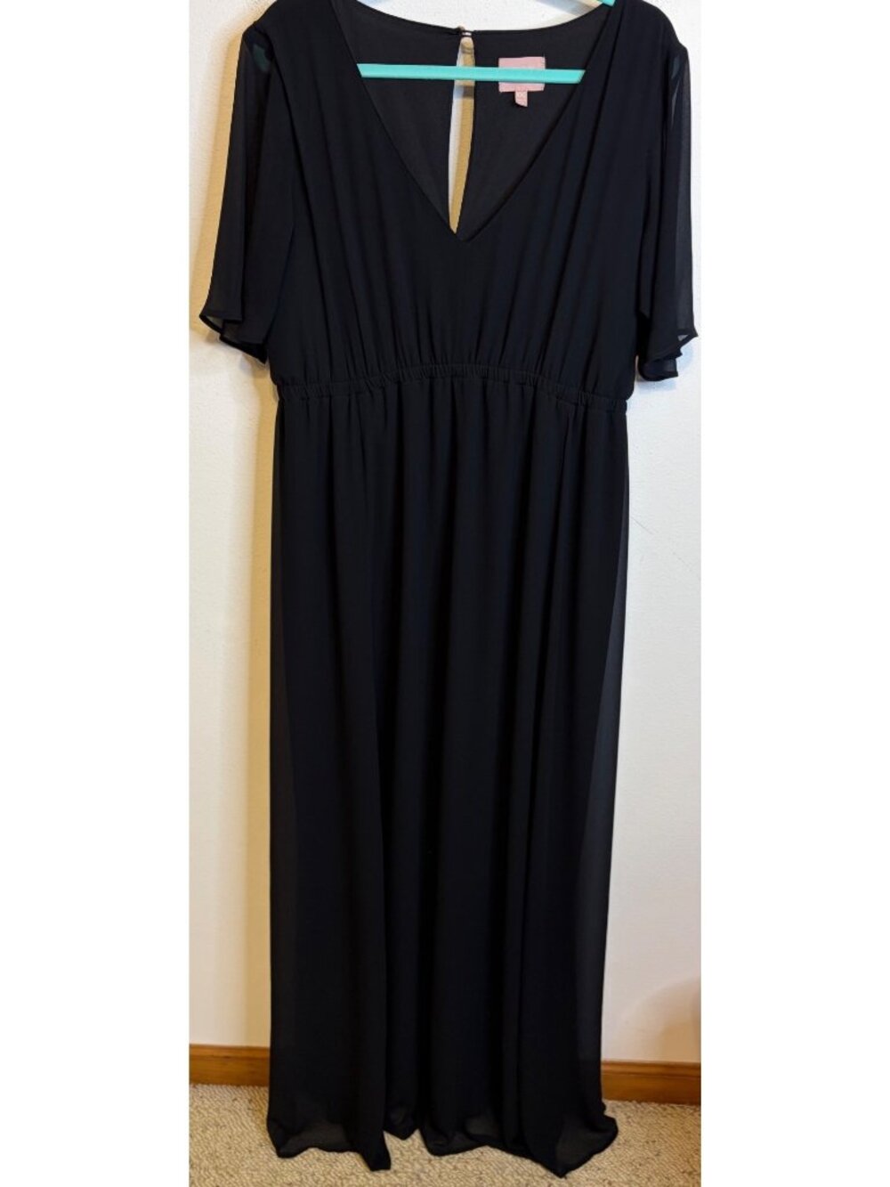 Show Me Your Mumu Black Flutter Sleeve V-Neck Maxi Dress Empire Emily Plus XXL